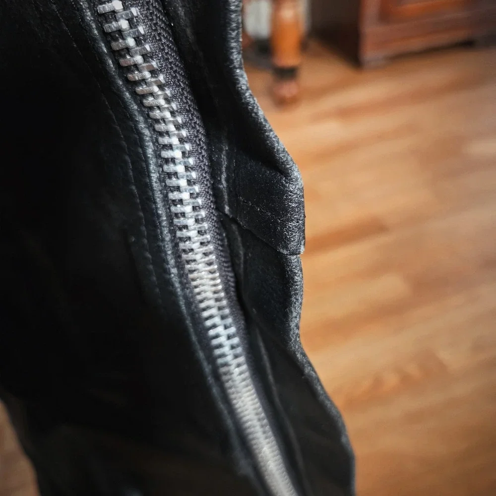 Vintage 70s Genuine Leather Moto Chaps Black Biker Riding Western Road Gear‎